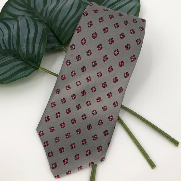 Vintage Yves Saint Laurent Neckwear Red Gray Diamond Geometric Silk Neck Tie - Picture 5 of 5
